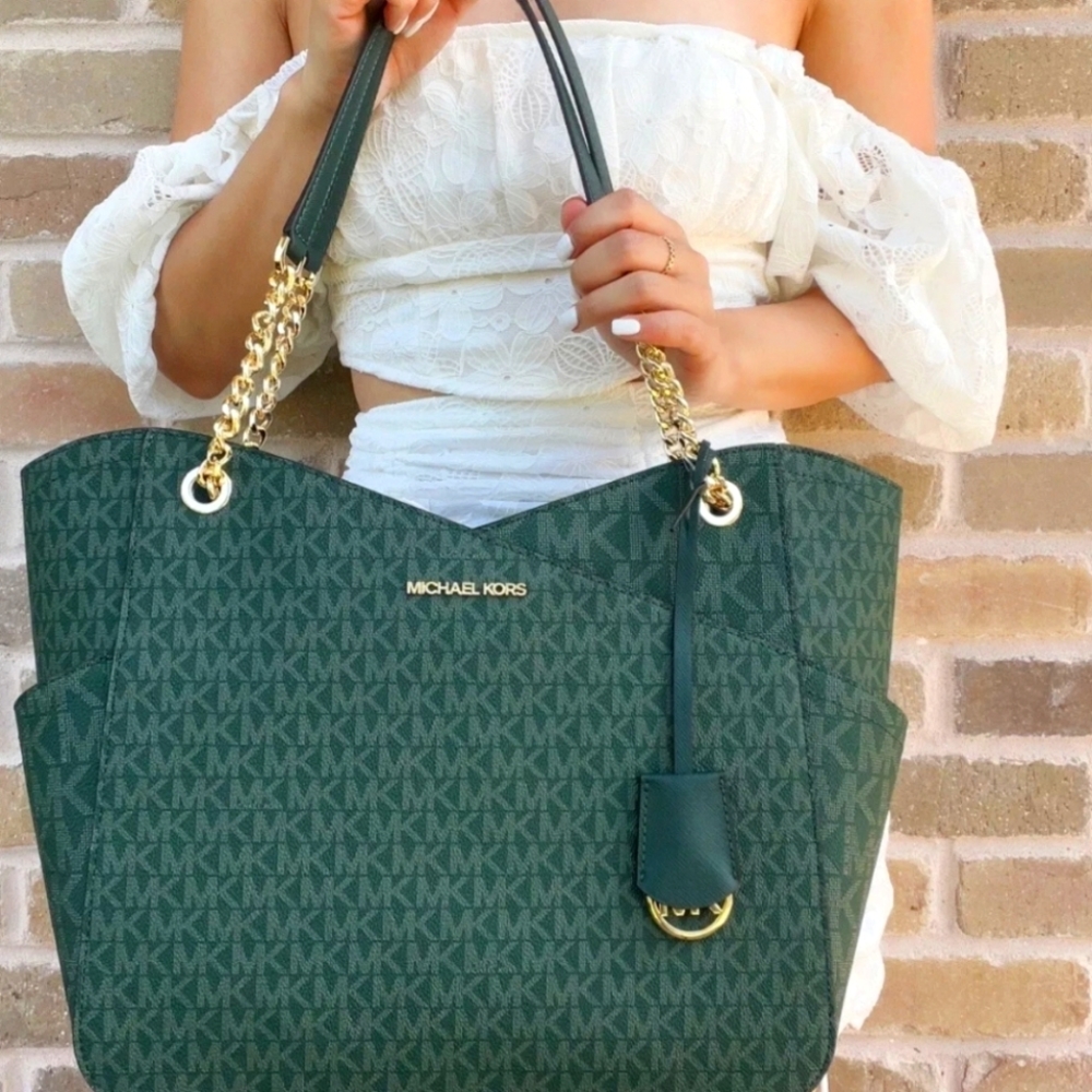 Michael Kors Chain Racung Green Shoulder Bag